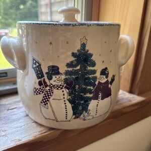 Home And Garden Party Bean Pot CHRISTMAS SNOWMAN COOKIE JAR HOLIDAY DECOR 2003